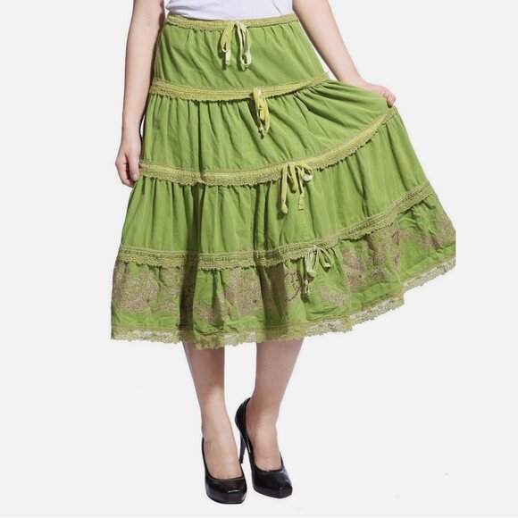 Da Nang Flared Beaded Embroidered Corduroy Skirt - Picture 1 of 3